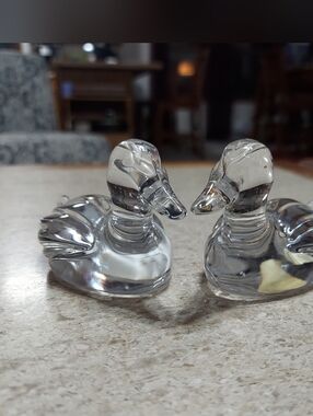 Princess House 24% Lead Crystal Pair Of  Duck Figurines